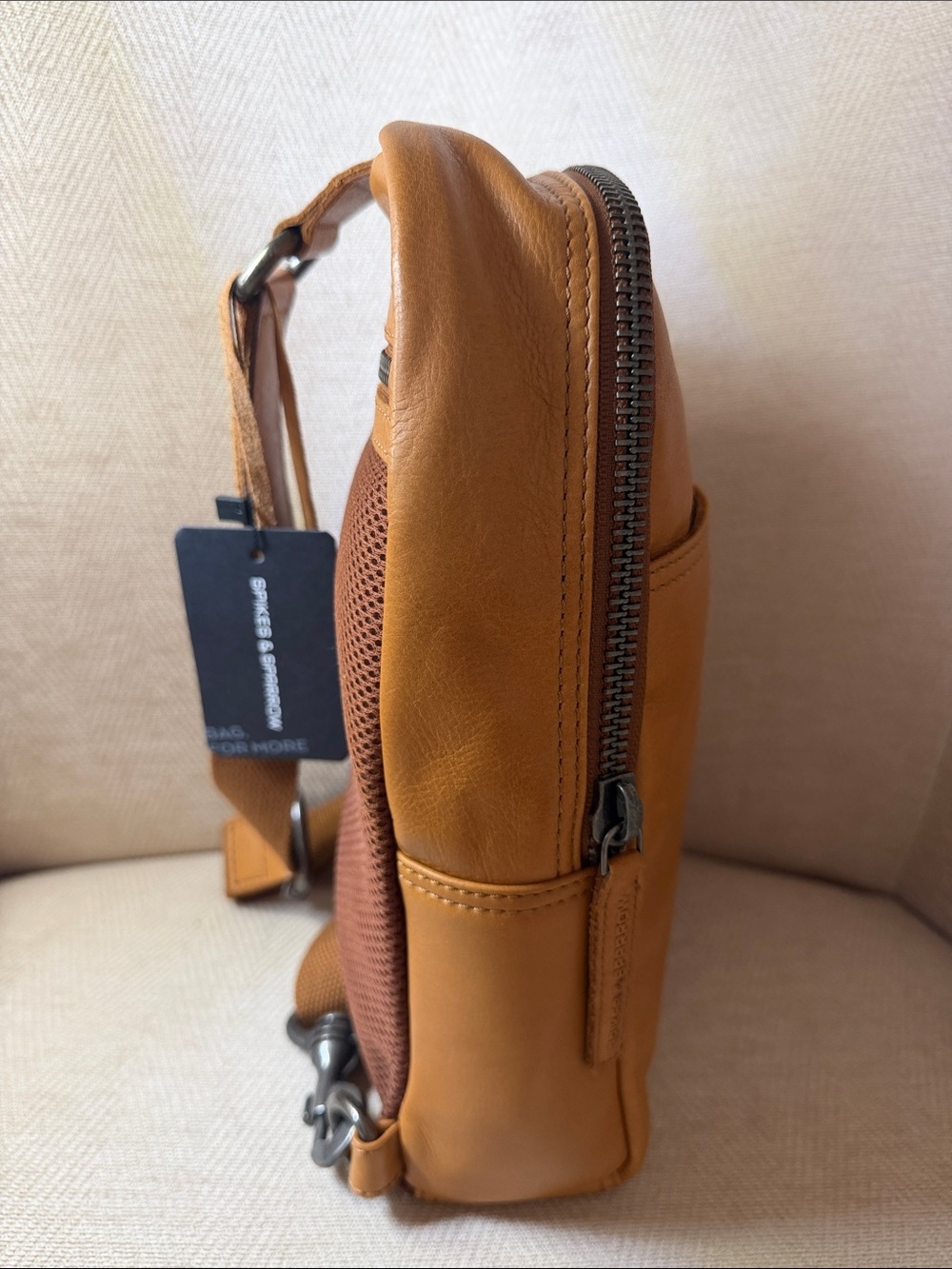 Spikes & Sparrow Tan Leather Crossbody Sling Bag - Picture 7 of 14